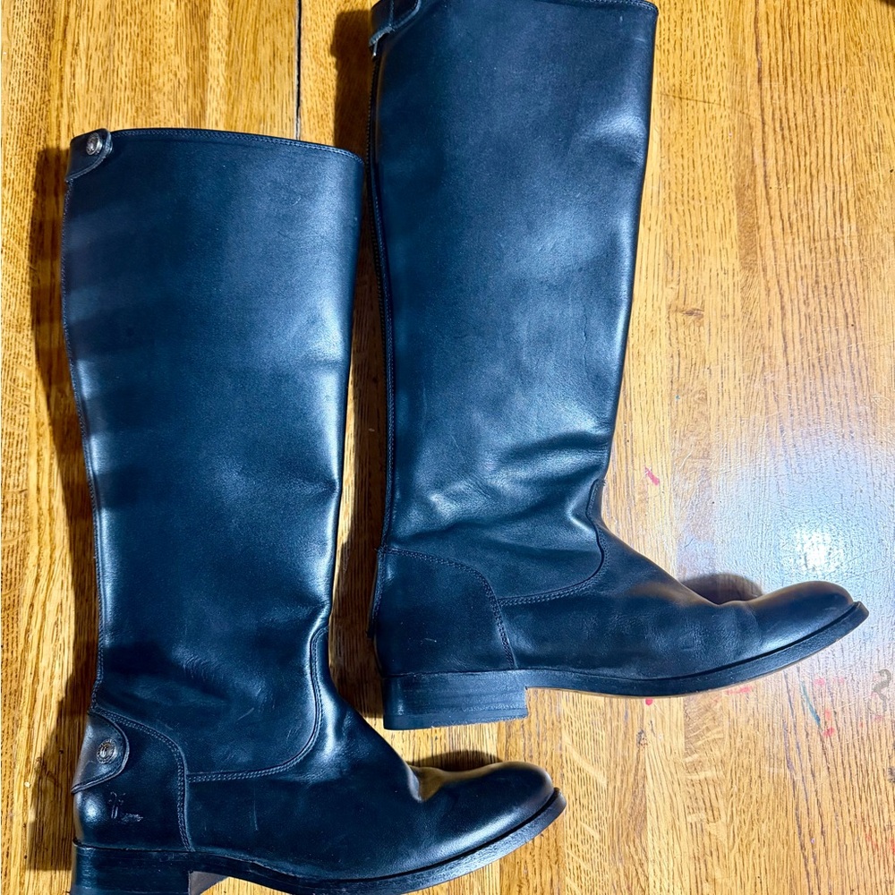 Frye Melissa Black Leather Riding Boots Button Back Zip Size 6.5